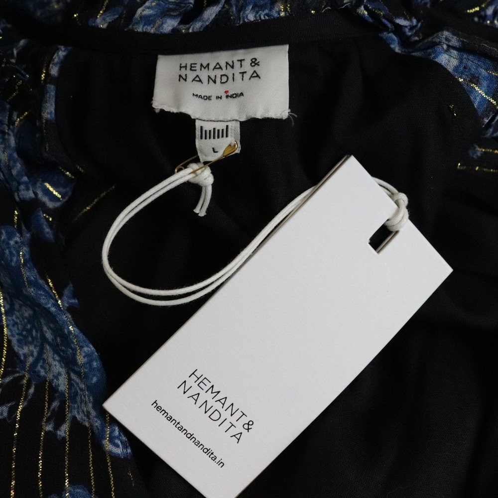 NWT Hemant and Nandita x Revolve Nitara Romper Large Floral Blue Black Belted - Picture 11 of 14
